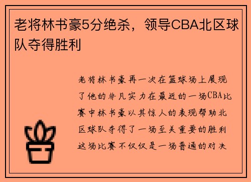 老将林书豪5分绝杀，领导CBA北区球队夺得胜利